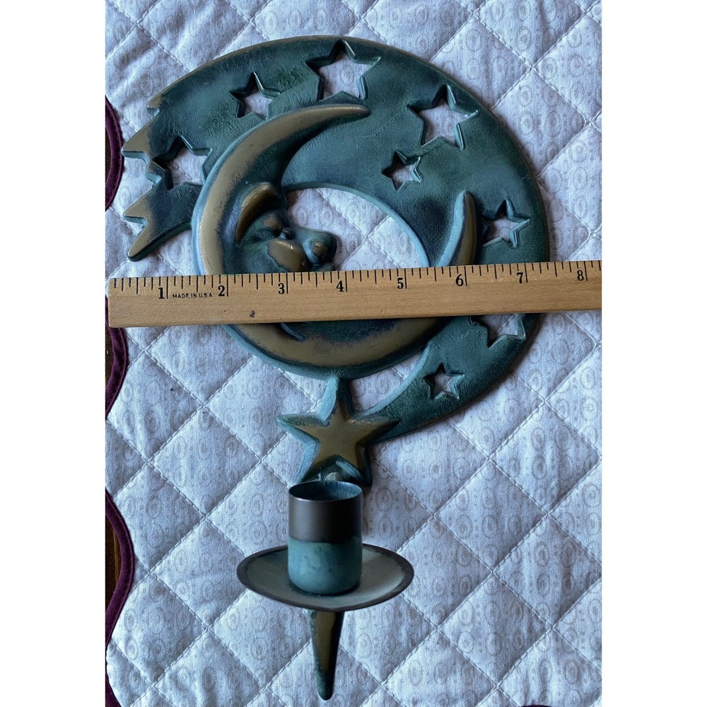 Vintage 1994 Partylite Sun and Moon Wall Sconce Pair Teal Verdigris Celestial - Picture 11 of 14